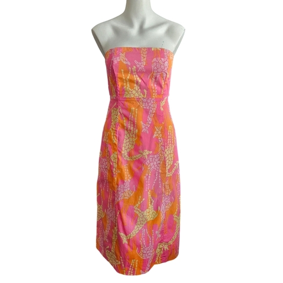 Lilly Pulitzer Strapless Franco Style Bella Giraffe Shift Dress Size 2 EUC - Picture 1 of 8